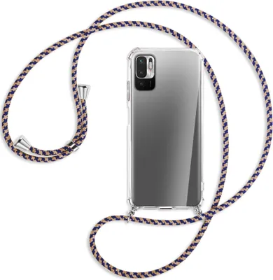 Produktbild von Handykette Backcover-Schutzhülle mit Band (Metall silberfarben) für Xiaomi Redmi Note 10 5G - blau+beige