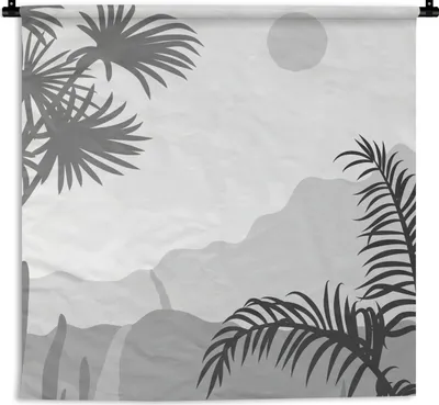 Produktbild von MuchoWow® Wandteppich Wandbehang Illustration - Tropisch - Schwarz - Weiß 150x150 cm Tapisserie Dekoration Wandtuch - Wohnaccessoires - Modernes