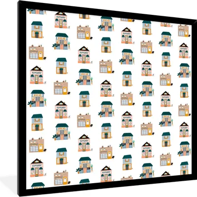 Produktbild von MuchoWow® MuchoWow® Gerahmtes Poster Haus - Muster - Farben 40x40 cm - Poster mit zchwarzem Bilderrahmen - Mit Rahmen - Wanddekoration Schlafzimmer