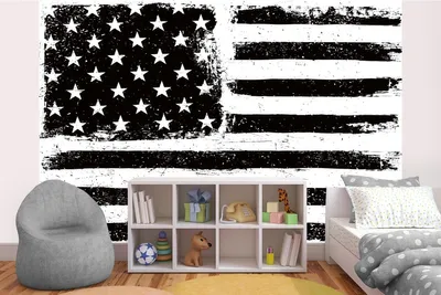 Produktbild von Vlies Fototapete AMERIKANISCHE FLAGGE IN SCHWARZ UND WEIß 375 x 250 cm (inkl. Kleister) - Vlies Tapete, Wandtapete, Wandbilder - Tapete für Wohnzimmer Schlafzimmer, Büro, Küche - Montagefertig