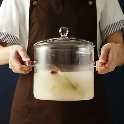 Produktbild von teiliges Glastopf-Set zum Kochen auf dem Herd, Glastopf mit Deckel, hitzebeständig, transparent, Töpfe und Pfannen, Set, Herdplatte, Kochgeschirr, Köcheltopf mit Deckel für Suppe, Milch