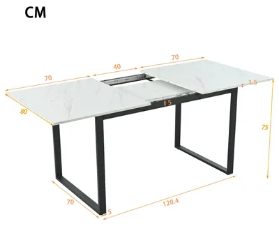 Produktbild von Klappbarer Esstisch Küchentisch Marmor-Optik – Stabil bis 60kg Klapptisch mit Metallgestell & höhenverstellbaren Füßen – Modernes Design MDF-Platte Platzsparend