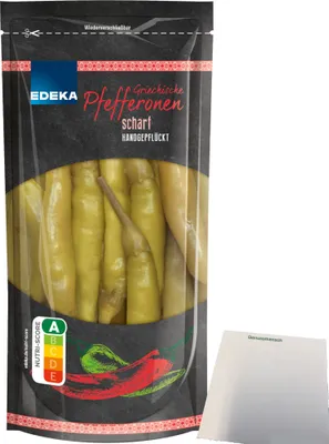 Produktbild von Edeka Peperoni Pfefferonen scharf Handgepflückt (250g Packung) + usy Block