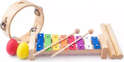 Produktbild von Woody Musical Set (Xylophon, Tamburin, Brennholz, 2 Maracas-Eier)