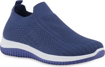Produktbild von VAN HILL Damen Slip Ons Sportschuhe Sportliche Strick Profil-Sohle Schuhe 841678, Farbe: Blau, Größe: 40