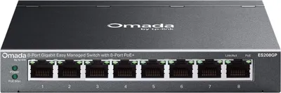 Produktbild von TP-Link Omada ES208GP Managed L2-Netzwerk-Switch mit 8 Gigabit-PoE+-Ports (64 W), DIN-Schiene, schwarz