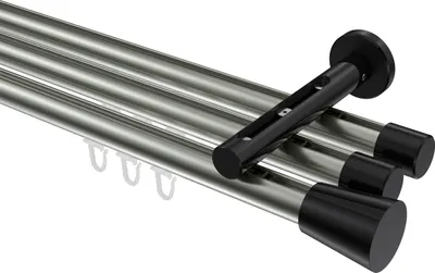 Produktbild von Interdeco Innenlaufstange / Gardinenstange mit Innenlauf Edelstahl-Optik / Schwarz, Typ Siteno Sitra (Konus), 20 mm Ø 3-läufig, 200 cm