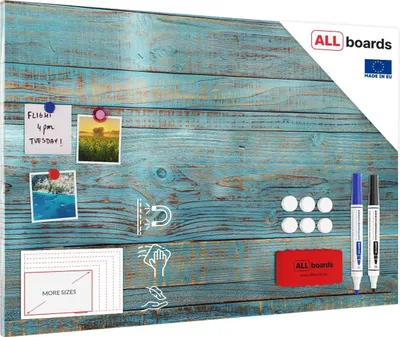 Immagine prodotto di Lavagna magnetica in acciaio LEGNO BLU RETRO VINTAGE 90x60 cm MetalBoards lastra con stampa adatta per tutti i tipi di calamite + set di accessori GRATIS