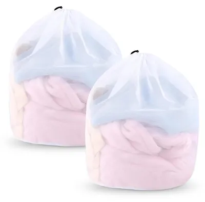Productafbeelding van 2 wasnetjes van 40 x 30 cm met koordstopper | Herbruikbare waszakken van polyester