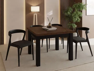Produktbild von Quadratischer Esstisch Ausziehbar 80 bis 180 cm – Verlängerbar, für 4-10 Personen mit Schwarzen Holzbeinen – Tisch für Wohnzimmer & Esszimmer in Eiche Braun Rustikal
