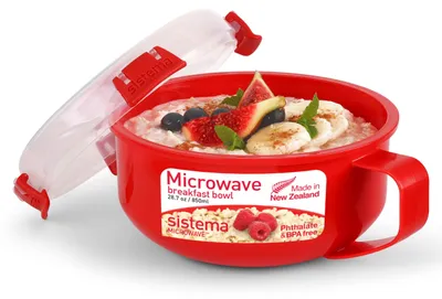 Produktbild von Sistema Microwave Frühstücksschale, 850 ml, runde mikrowellenfeste Frischhaltedose mit Deckel, rot