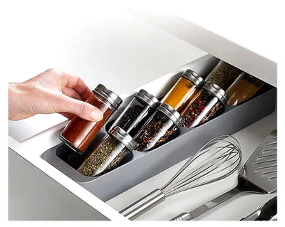 Produktbild von Gewürz-Organisationsschublade mit 8 Fächern, Kunststoff-Gewürzglas und Gewürzregal-Tabletteinsatz, Organizer für Küchenschrank und Schublade, 39,5 x 10 x 4,5 cm
