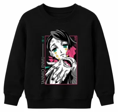 Imagen del producto de Sudadera con capucha para niños, diseño "Enmu Dämon", estilo anime, manga, terror, neón, cyberpunk, con motivos japoneses, color negro, talla 116