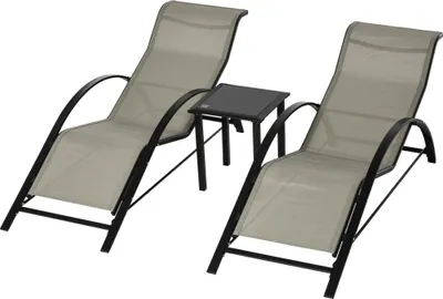 Produktbild von 3-tlg. Gartenliegen-Set, 2 Sonnenliegen & 1 Beistelltisch, Metallrahmen, Grau+Schwarz