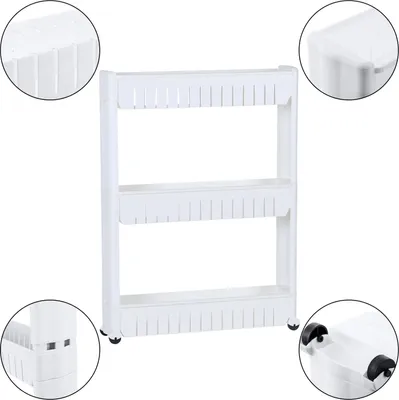 Immagine prodotto di Intirilife scaffale mobile a nicchia Portaoggetti da cucina Portaspezie Carrello in bianco per risparmiare spazio per gli oggetti di uso quotidiano