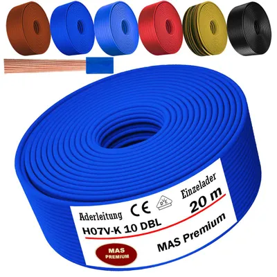 Productafbeelding van 20 meter aderkabel H07 V-K DBL, 1x10 mm², donkerblauw, enkeldradig, flexibel