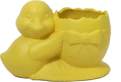 Zdjęcie produktu dla Żółta Ceramiczna Doniczka Wielkanocna w Kształcie Jajka z Dekoracją Kaczuszki