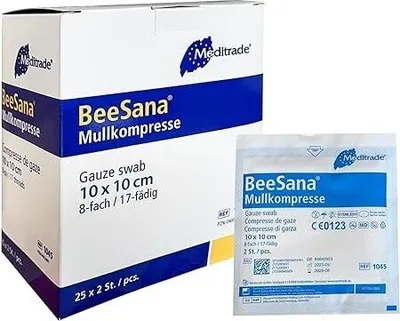 Produktbild von Sterile Kompressen 10x10 cm 50 Stück Nicht klebende Wundauflagen, Mullkompressen Steril 8 Lagen Verbandsmaterial, Wundkompressen zur Wundversorgung Bl