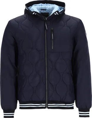 Produktbild von Wattlöper Herren Steppjacke unifarben mit Kapuze - Modisch gesteppte Jacke mit Absetzungen in Dunkelblau Größe M
