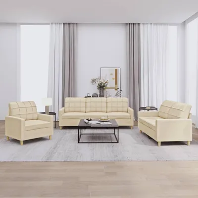 Produktbild von vidaXL 3-tlg. Sofagarnitur mit Kissen Creme Stoff