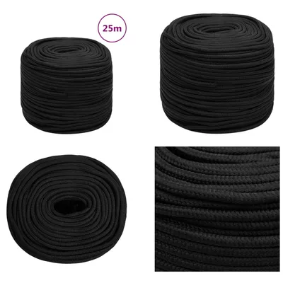 Obrázek produktu pro vidaXL Lodní lano černé 8 mm 25 m Polypropylen - Lodní lano - Lodní lana - Opletené lodní lano - Kotevní lano