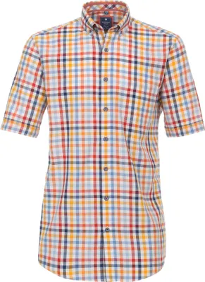 Produktbild von REDMOND Casual Herren Freizeithemd Kurzarm Button-Down-Kragen Regular Fit Baumwolle Rot kariert L
