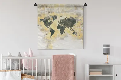 Produktbild von MuchoWow® Wandteppich Wandbehang Weltkarte - Farben - Aquarellfarben 90x90 cm Tapisserie Dekoration Wandtuch - Wandaufhänger