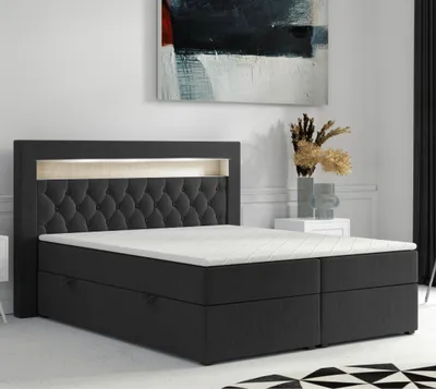 Produktbild von Boxspringbett DENVER mit LED und Bettkasten 180 x 200 cm Webstoff Schwarz Bett Bettkasten