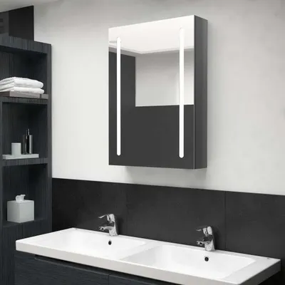 Obrázek produktu pro Maison Exclusive – LED koupelnová zrcadlová skříňka, lesklá šedá, 50 x 13 x 70 cm