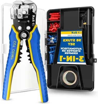Productafbeelding van Automatische striptang - Krimptang set - Elektrische installaties - 5-in-1 multifunctioneel - 98-delige set - Blauw-geel