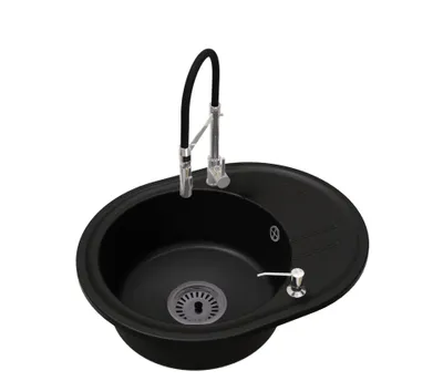 Produktbild von Einbeckige Küchenspüle Bella mit Siphon, Armatur Vento Chrom und Seifenspender