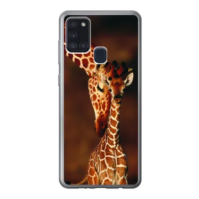 Produktbild von MuchoWow® Handyhülle Schutzhülle Hülle für Samsung Galaxy A21s Giraffe - Kalb - Porträt Silikon Softcase Handy Hülle - Hartschale