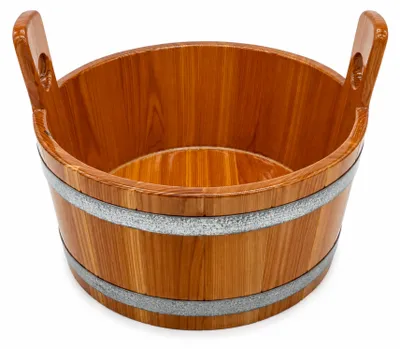 Produktbild von HAF Sauna Fußwanne Lärche 16 Liter Transparente Hygieneversiegelung | Hochwertige Fußbadewanne | Fußbecken mit Ø40cm & gefertigt in Deutschland