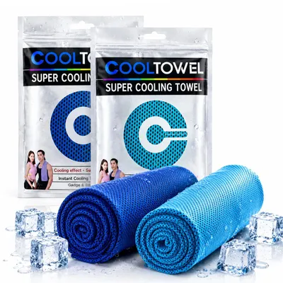 Imagen del producto de Toalla refrescante, 100 x 30 cm, color azul oscuro, con bolsa de transporte, ideal para deportes y actividades al aire libre