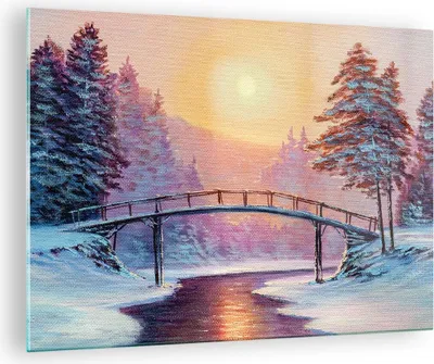 Produktbild von Bilder auf glas - Park Winter Brücke - 70x50cm - Glasbilder - Wandbilder - Kunstdruck - zum Aufhängen bereit - Wanddekoration aus Glas - Glas Bilder - Wandbild auf Glas - Einteilig - GAA70x50-3988
