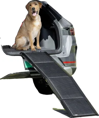 Image de Rampe pour chiens, structure en aluminium, longueur 158 cm, surface antidérapante, capacité de charge 80 kg, conception pliable