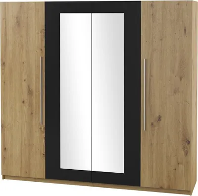 Image de Armoire IRINA 4 portes avec miroirs - chêne et noir - 228 x 57 x 214 cm