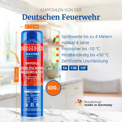 Zdjęcie produktu dla Spray gaśniczy Hekatron Spray gaśniczy do użytku domowego, w kuchni, przy grillu, na kempingu, 600 ml