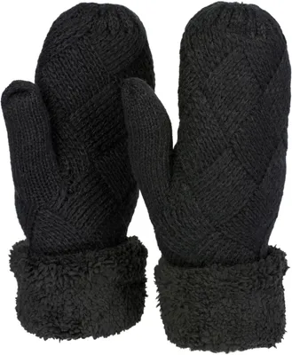 Produktbild von styleBREAKER Damen warme Winter Strick Fäustlinge, Handschuhe mit Rauten Muster, Thermo Fleece, Strickhandschuhe 09010031