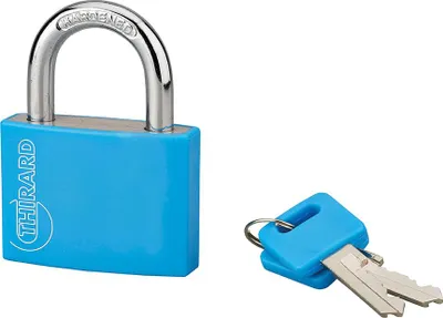 Image de Cadenas à clé, extérieur, alu, 50mm, anse acier nickelé, 2 clés, bleu- THIRARD