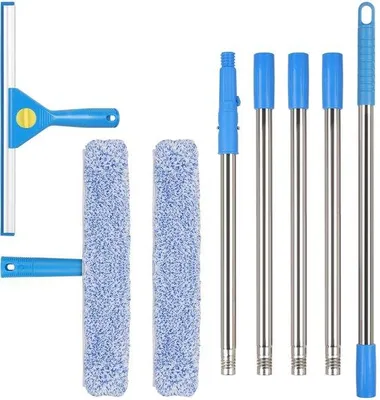 Produktbild von Unyqoos® Teleskop-Fensterreinigungsset mit Mikrofasermopp 37 cm & Abzieher 35 cm, ausziehbar bis 2 m – Fenster, Spiegel, Dusche, Auto