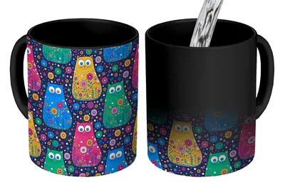 Obrázok produktu pre MuchoWow® Magický pohár Mačka - Dúha - Kvety 350 ml Pohár na zmenu farby Darček Nápad na darček - Foto hrnček
