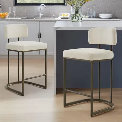 Produktbild von CHITA Barhocker (2 St) Barstuhl, Rückenlehne, Chenille,, mit Fußstütze