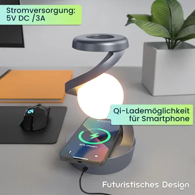 Produktbild von Schwebende RGB Tischlampe mit Handy Ladeport: Faszinierendes Schweben & kabelloses Laden – Ihr futuristisches Design-Highlight