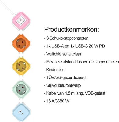 Produktbild von Steckdosenleiste mit 3 Steckplätzen – USB-C (20 W PD) und USB-A – /GS