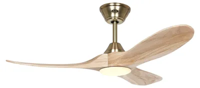 Produktbild von Energiespar Deckenventilator mit LED Beleuchtung und Fernbedienung Eco Genuino-L Messing gebürstet / Holz Natur 122 cm