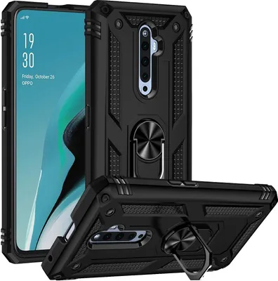 Image de Etui pour Oppo Reno2 Z / Reno2 F étui de protection militaire double couche avec support d'anneau et support noir