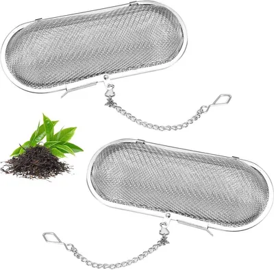 2 große Teesiebe 11 x 4,5 cm - 304 Edelstahl, feines Netz, Kugelform - für losen Tee, Fruchtinfusionen