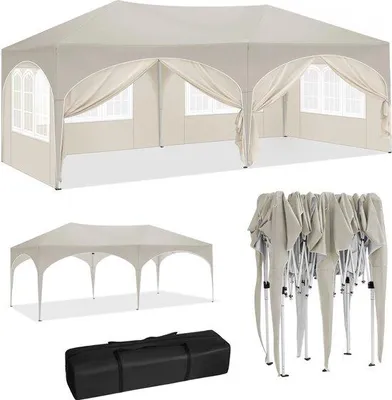 Image de Tente de réception imperméable couleur crème, 583 x 293 cm, pliable