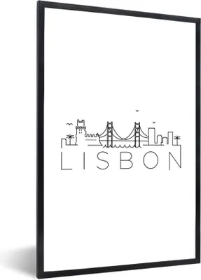 Produktbild von MuchoWow® MuchoWow® Gerahmtes Poster Skyline "Lissabon" vor weißem Hintergrund 40x60 cm - Poster mit zchwarzem Bilderrahmen - Papierdruck - Wandbilder